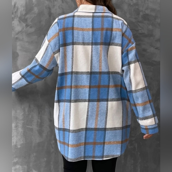 Plus Plaid Flap Pocket Drop Shoulder Coat - Picture 2 of 5